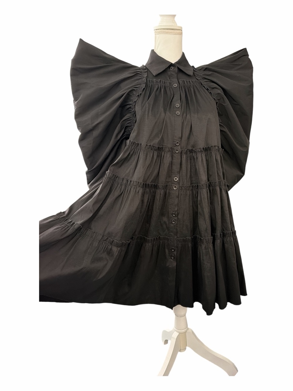 NWT Love Highlight Black Tiered Ruffle Dress Dramatic Statement Sleeves S - Picture 4 of 16